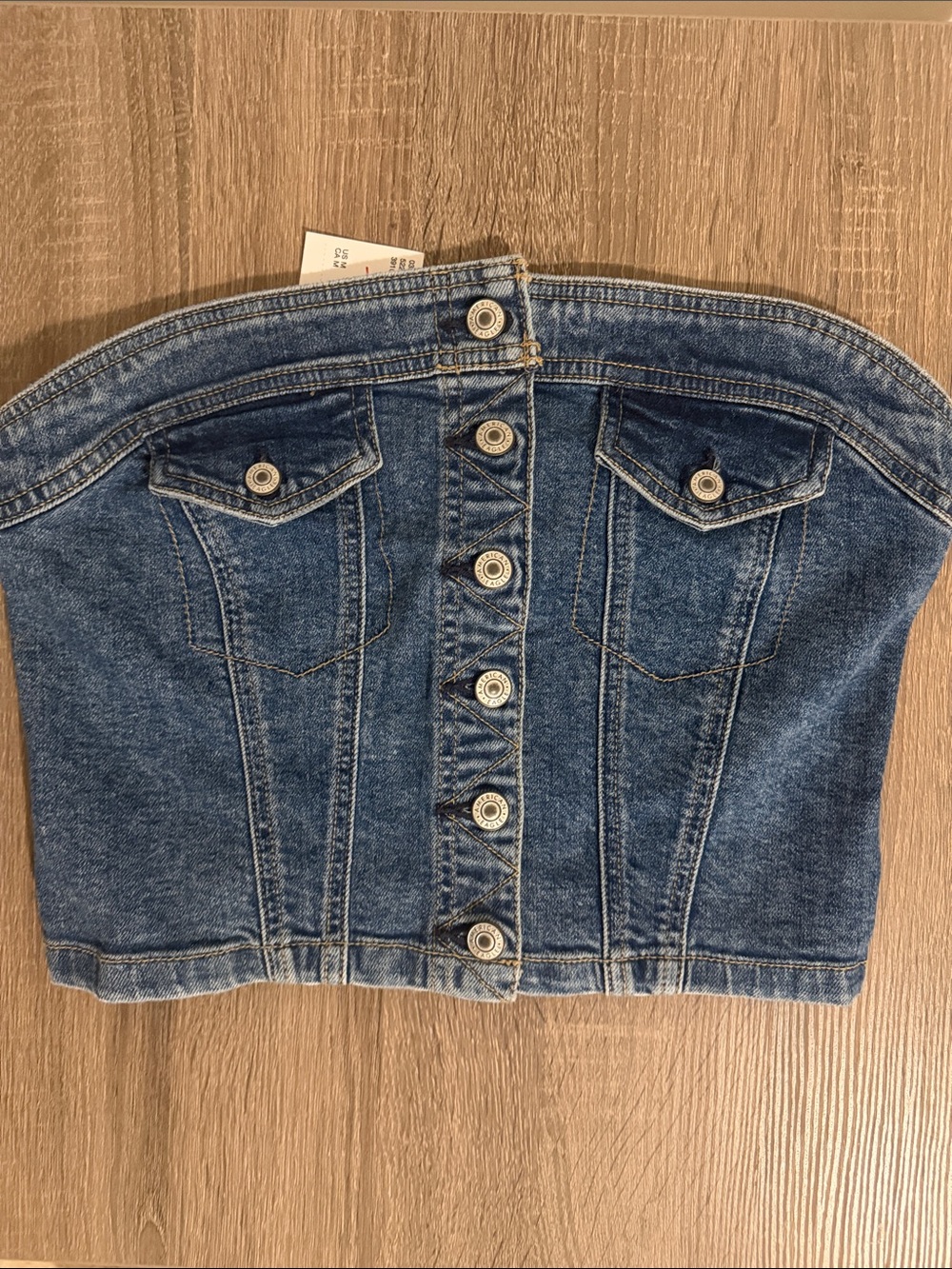 American Eagle Outfitters Blue Denim Strapless Button-Front Tube Top